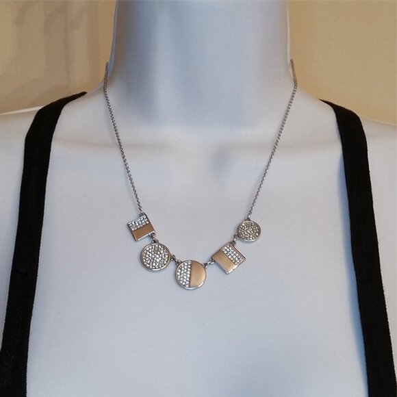 Kate Spade pave silver tone chain elegant geometric necklace giftable NEW - Picture 2 of 5